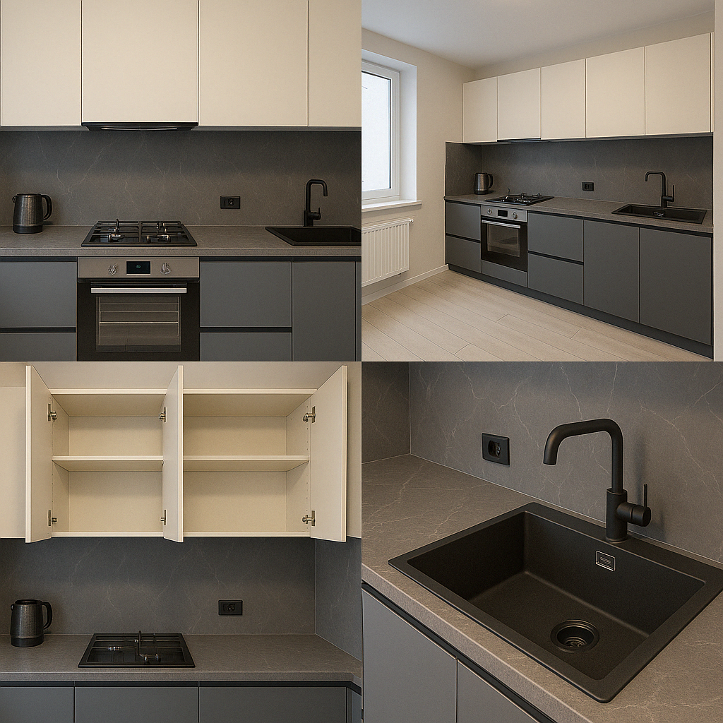 Кухня угловая минимализм — Серо-голубая